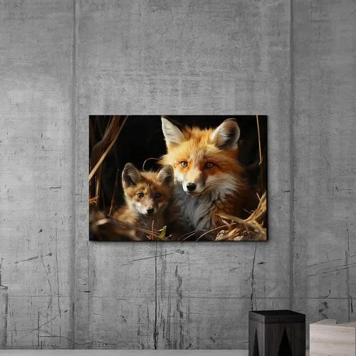 Vista 4 de Fox Mother Cub Print, In The Style Of Stencil,Based, Kids Wall Art, Kids Wall Art Display, Mom And Baby Animal Art Print, Wall Art, Art Print
