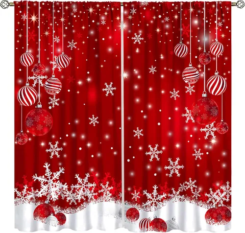 Vista 13 de Cortinas de Navidad lindas de invierno, vacaciones, regalos de Navidad, copos de nieve, elfo, sala de estar, cortinas de ventana de 42 x 45