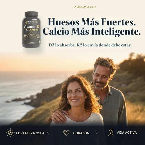 Vista 5 de Natural Flow Vitamina D3 con Complejo K2, 5000 UI, 60 Cápsulas