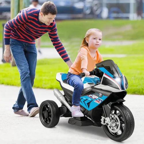 Vista 2 de Costzon - Motocicleta para niños, BMW con licencia, motocicleta eléctrica a batería de 12 V con faro, claxon, música, MP3, puerto USB, motocicleta