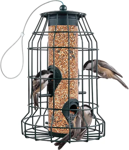Vista 9 de Comedero para pájaros de sebo para exteriores [doble capacidad] Comedero para pájaros silvestres con techo de metal colgante, comedero de sebo