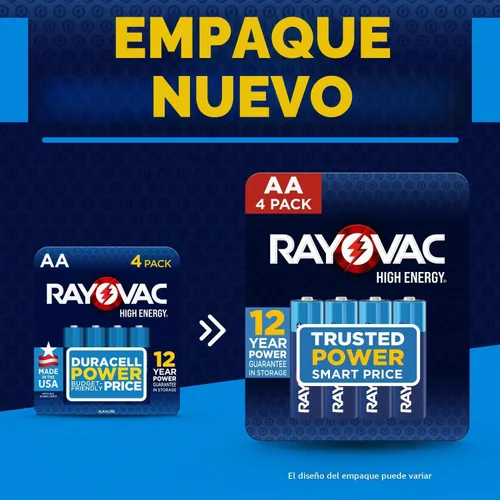 Vista 3 de Rayovac - Pilas AA de alta energía (paquete de 48 unidades), batería alcalina doble AA