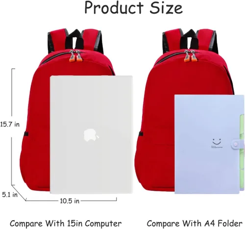 Vista 4 de Mochila para niños de 15 pulgadas, ligera, para escuela primaria, para jardín de infantes, mochila de viaje casual, Rojo