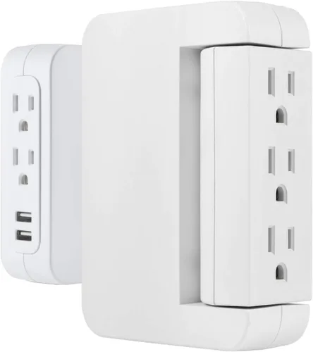 Vista 9 de GE Protector SurGE giratorio Pro de acceso lateral, extensor de 5 salidas con 2 puertos USB, adaptador de grifo de pared, estación de carga, 3