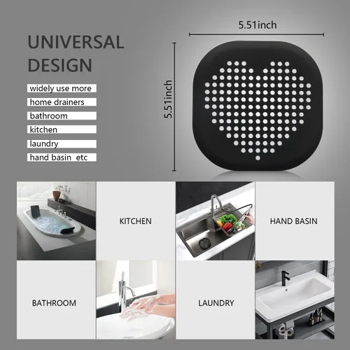 Vista 4 de Paquete de 2 recolectores de pelo para desagüe de ducha, accesorios de baño negros, cubierta de drenaje de silicona duradera con ventosas