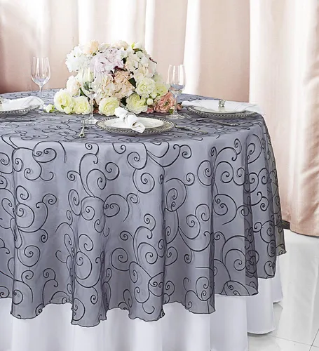 Vista 19 de Manteles de organza bordados redondos de 90 pulgadas, manteles de organza para bodas, fiestas, banquetes, eventos, color verde manzana
