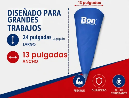 Vista 4 de Bon Bolsa de silicona Super-Flex de 24.0 in x 13.0 in con punta de acero inoxidable reemplazable para un flujo constante de mortero