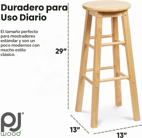 Vista 3 de PJ Wood - Taburetes de bar redondos de madera de 29 pulgadas - Juego de 2