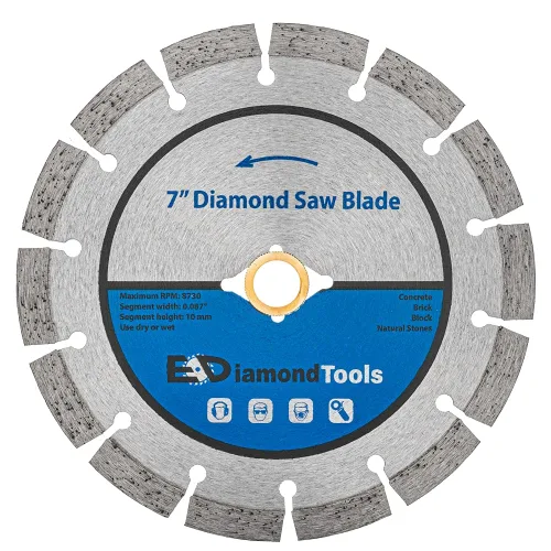 Vista 10 de Hoja de sierra segmentada de diamante de 4" para hormigón, ladrillo, bloque y mampostería Altura del segmento de 0.394 in, eje de 7/8"-5/8", grano