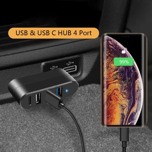 Vista 4 de Hub USB 3.0 [90°/180° grados giratorio], extensor divisor USB de 4 puertos con 3 puertos USB y 1 puerto USB C de alimentación/datos, concentrador