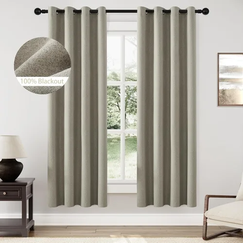 Vista 41 de ChrisDowa Cortinas 100% Opacas de Abedul Sólido de 45 Pulgadas de Largo, 2 Paneles para Dormitorio y Sala de Estar, Estilo Granja Oscurecedoras