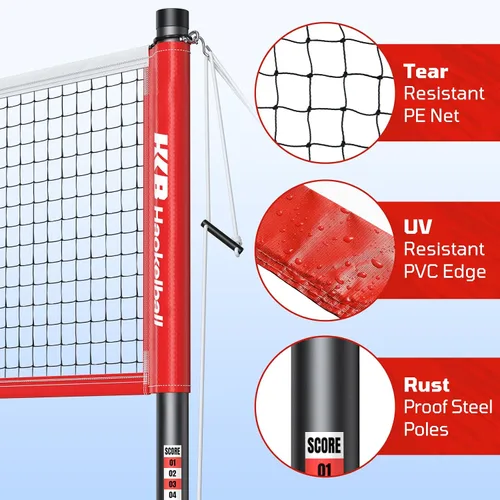Vista 4 de Haokelball Outdoor Badminton Net Set with Anti-Sag Winch System - 20ft Badminton Net, 4 Rackets, 4 Shuttlecocks & Carry Bag, Badminton Set for
