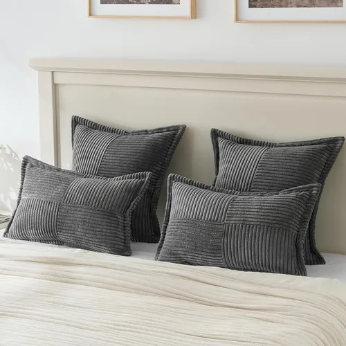 Vista 7 de HAUSSY Pack of 2 Corduroy Throw Pillow Covers 18x18 Inch, Dark Grey Gris oscuro