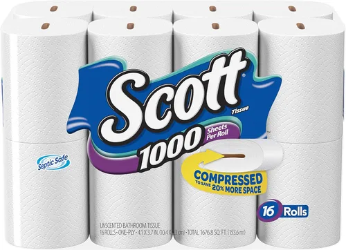 Vista 12 de Scott 1000 Papel higiénico por rollo, 18 rollos, seguro para fosa séptica, papel higiénico de 1 capa