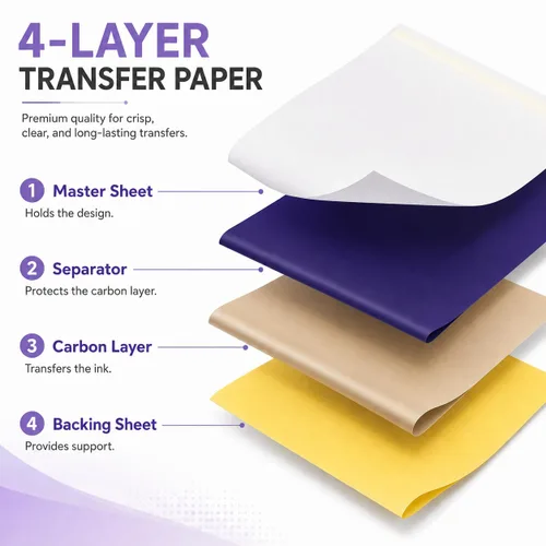 Vista 2 de 30 Sheets A4 Tattoo Transfer Paper, 4-Layer Thermal Stencil Sheets