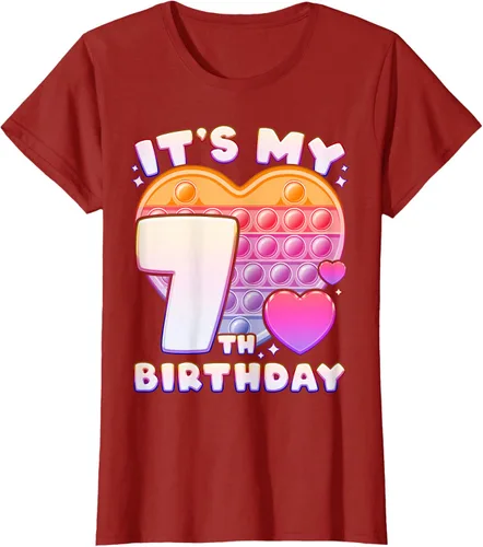 Vista 44 de Pop-it Birthday Girl 7 años de edad, Push it Pop Fidget Bubble Camiseta, Negro