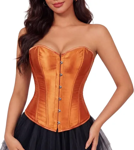 Vista 8 de Zhitunemi - Conjunto de lencería sensual para mujer, corsé de satén negro moldeador de cintura Beige