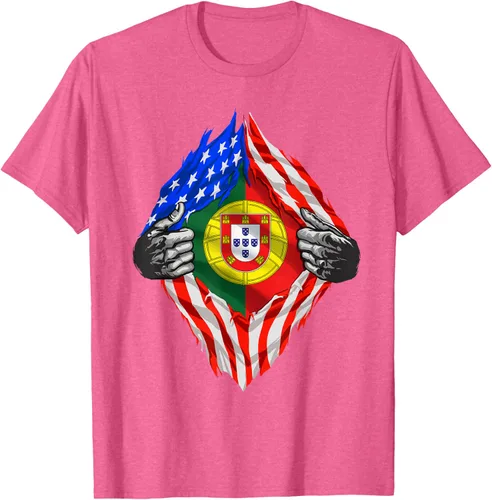 Vista 32 de Camiseta de bandera de Estados Unidos con diseño de raíces portuguesas, Negro, S