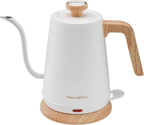 Vista 10 de Nueve&Five - Hervidor eléctrico de cuello de cisne con termómetro, hervidor de agua caliente de 1.0 L para café y té, 1000 W, apagado automático