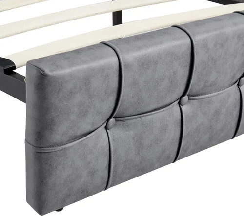 Vista 9 de Anwick Moderna cama de plataforma tapizada con cabecera ajustable, marco de cama tamaño King, marco de cama de tela tecnológica con botones