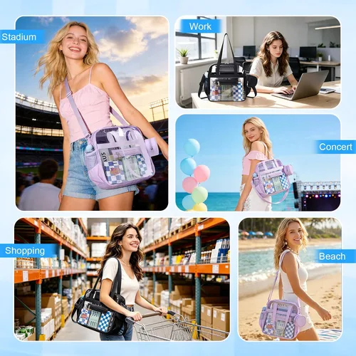 Vista 5 de Clear Tote Bag for Women 12x6x12 Stadium Approved Transparent Crossbody Bag with Multi Pockets for Sports Concerts