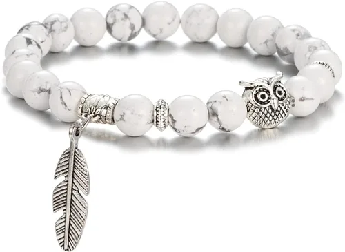 Vista 2 de Pulseras de búho de 0.315in para mujer, hechas a mano, piedra natural, regalo de búho para mujeres, pulsera de cristales curativos para mujeres