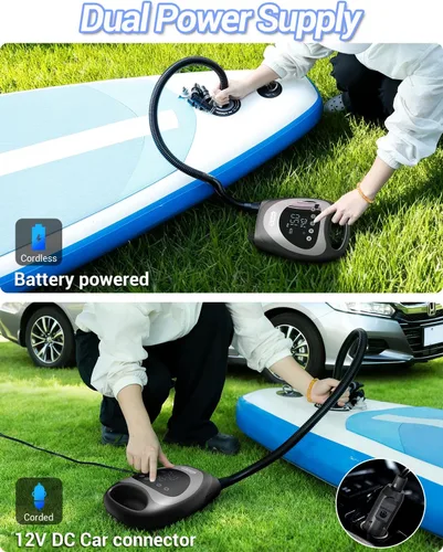 Vista 4 de Dr.meter Paddle Board Pump, Rechargeable Battery for 6 SUPs Inflation & Deflation, 20PSI High Pressure Portable Electric SUP Air Pump with LED Light