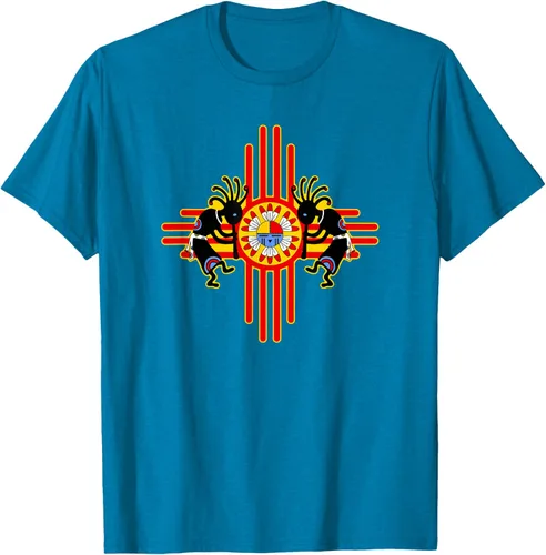 Vista 51 de Native American Kokopelli Kachina Zia Symbol 2 - Camiseta divertida para fanáticos, Negro