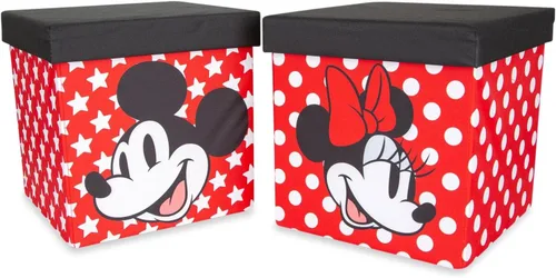 Vista 2 de Disney Mickey & Minnie - Organizador de cubos de almacenamiento de 15 pulgadas con tapas, juego de 2 Contenedor de cesta de tela, organizador