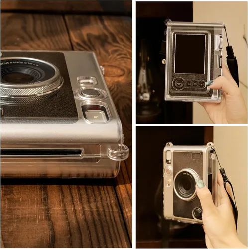 Vista 7 de Rieibi Funda protectora transparente para cámara instantánea Fujifilm Instax Mini Evo, funda rígida con correa para el hombro