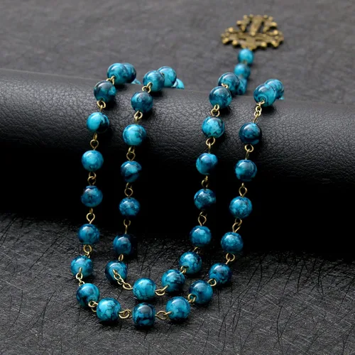 Vista 55 de KOMI Rosario de cuentas católicas para mujer, collar de cuentas de rosario con cruz de crucifijo, perlas de cristal, rosario, rosarios, católicos