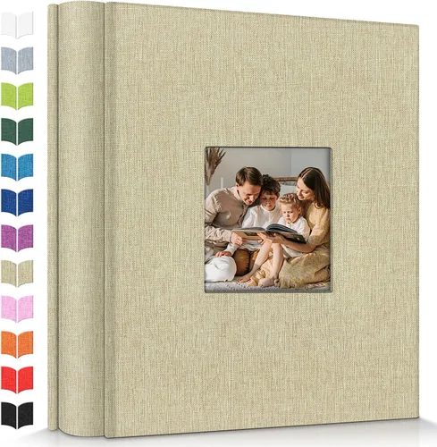 Vista 42 de Álbum de fotos Artfeel 4x6 con 100 bolsillos, álbumes de fotos deslizables, libro de memorias con cubierta de lino y ventana frontal, libro de fotos