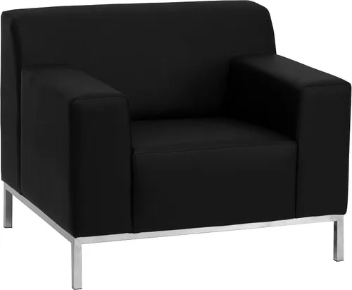 Vista 5 de Flash Furniture HERCULES Definity Series Sofá contemporáneo de LeatherSoft negro con marco de acero inoxidable