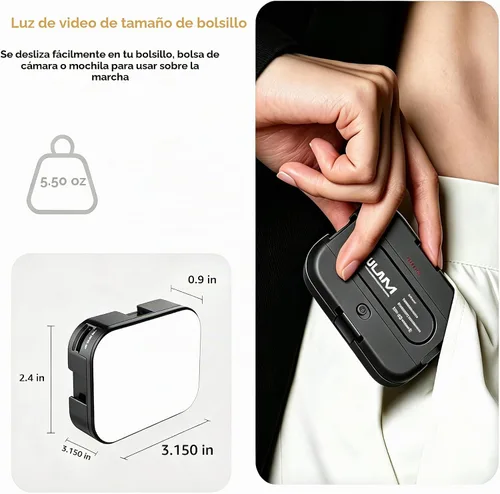 Vista 8 de VIJIM VL100C Luz de Video LED Bicolor para Cámara, Mini Luces LED de Cámara Recargables de 2000mAh, CRI95+ Regulable 2500-6500K Iluminación Ultra