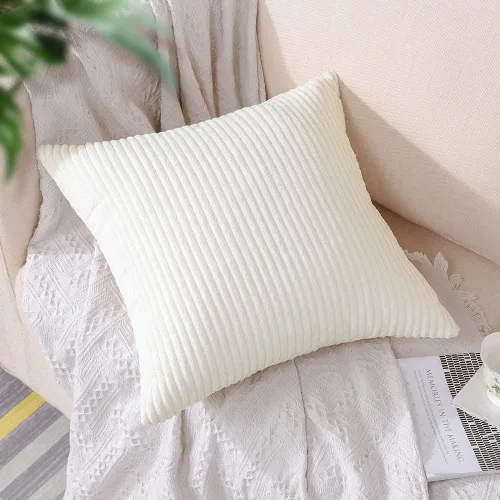 Vista 2 de Artscope Fundas de Almohada de Pana a Rayas Acogedoras Súper Suaves Decorativas Cuadradas Fundas de Cojín para Sofá Cama Dormitorio Decoración