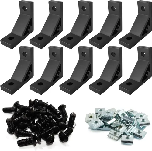 Vista 9 de 10 Conjuntos de Conector de Esquina de Extrusión de Aluminio 2020 Serie 20 Placa de Unión de Ranura en T y V Hardware Conector en L con Tuercas en T
