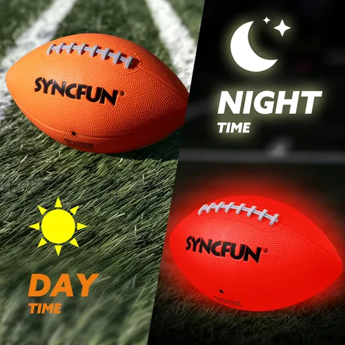 Vista 2 de SYNCFUN Fútbol que brilla en la oscuridad para niños, fútbol iluminado para juegos nocturnos de deportes al aire libre, pelota roja brillante