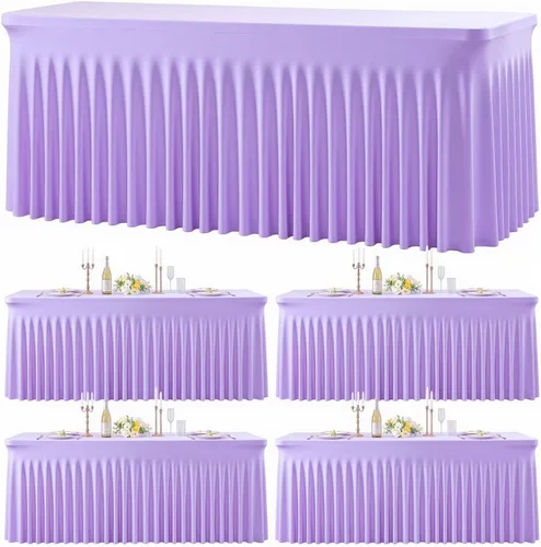 Vista 32 de Paquete de 2 manteles color azul bebé para mesas rectangulares de 6 pies, mantel ajustable de elastano, fundas de mesa elásticas de 6 pies, manteles
