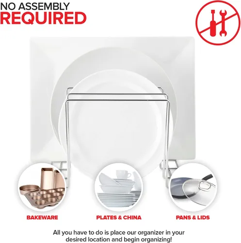 Vista 3 de Stock Your Home Organizador de gabinete de cocina, cromado (paquete de 2) soporte de acero para hornear con 4 ranuras para gabinete, organizador