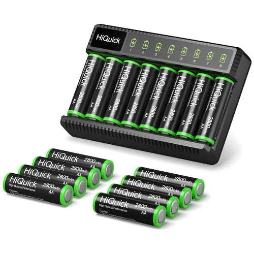 Vista 13 de HiQuick Cargador de batería AA AAA de 8 bahías con 4 pilas AA 2800mAh y 4