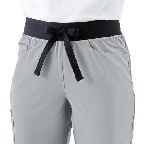 Vista 4 de Pantalón médico costero con siete bolsillos para mujer, color gris, talla S Petite