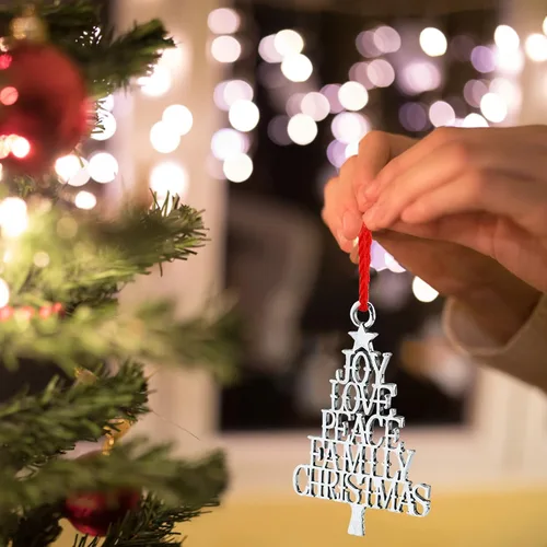 Vista 3 de Adorno para árbol de Navidad de metal de peltre sólido 2025, decoraciones colgantes para fiestas, hogar, vacaciones, decoración de Navidad