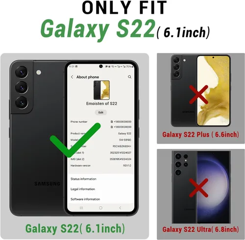 Vista 2 de SUANPOT Funda de piel tipo cartera para Samsung Galaxy S22 con bloqueo RFID, tarjetero para tarjetas de crédito, funda para teléfono con tapa a