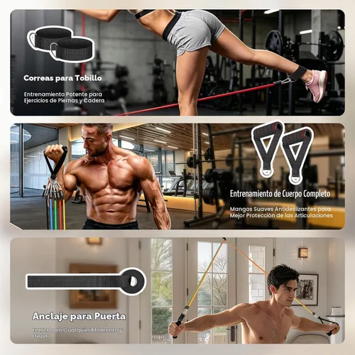 Vista 5 de Resistance Bands Set, Himaly Exercise Bands Strength Training Fitness Bands Workout Elastic Bands with Legs Ankle Straps, Door Anchor, Handles &