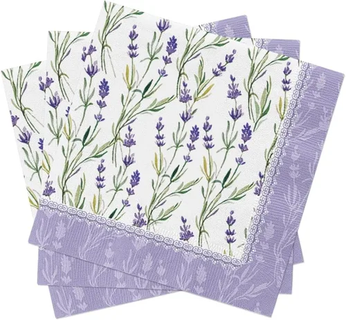 Vista 3 de Servilletas de papel de lavanda Meadow 40 piezas de 6.5 x 6.5 pulgadas, flores moradas, servilletas decorativas, servilletas de lavanda