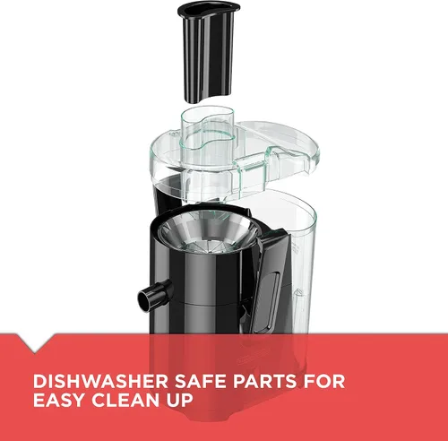 Vista 5 de BLACK+DECKER Extractor de jugo de frutas y verduras con diseño de ahorro de espacio, negro, 400 vatios