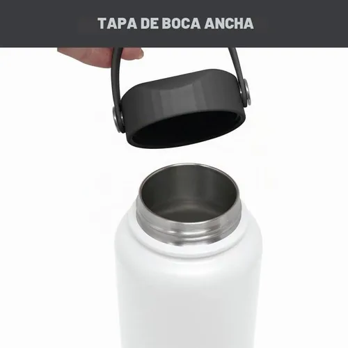 Vista 4 de Hydraflow Hybrid - Botella de agua de triple pared aislada al vacío con tapa de boca ancha (34 onzas, negro polvo) termos de metal de acero
