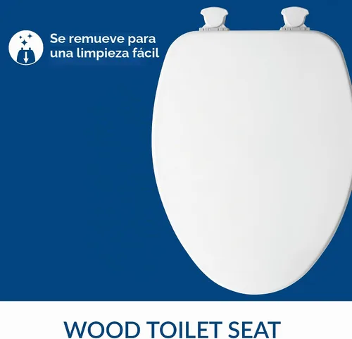 Vista 2 de Asiento de inodoro CHURCH, bisagras de liberación de limpieza fácil para limpiezas profundas, asiento de madera esmaltada duradera, alargado, blanco
