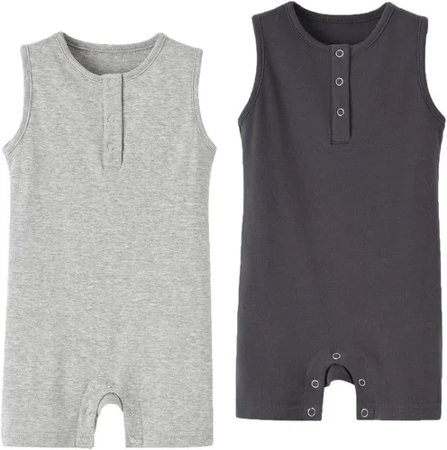 Vista 12 de Baby Boys Sleeveless Romper,Newborn Tank Top Summer Clothes Short Jumpsuit Gris azulado