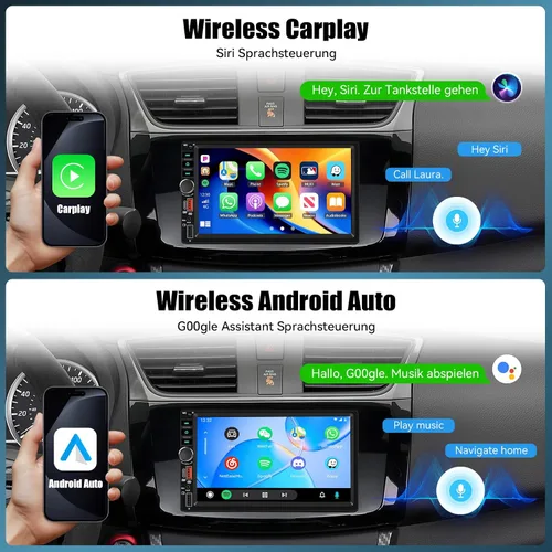 Vista 3 de Radio inalámbrica Carplay Android Auto de doble DIN, pantalla táctil HD de 7 pulgadas, estéreo para automóvil con Mirror Link, Bluetooth, cámara